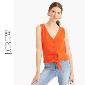 J.Crew Red Orange Tie Front Button Sleeveless Top
